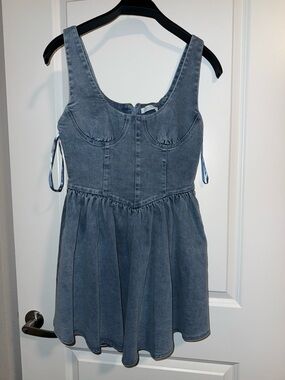 12th Tribe Faded Denim-Look Mini Dress in Light Blue